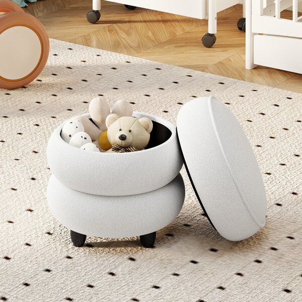 Costway Pouf contenitore moderno poggiapiedi rotondo con coperchio rimovibile, Pouf seduta imbottita versatile per soggiorno