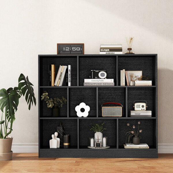 Costway Libreria a 10 cubi con 2 kit anti-ribaltamento, Organizzatore di stoccaggio a 3 ripiani in legno alto 104cm Nero