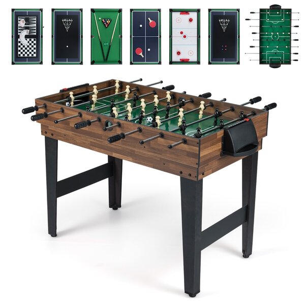 Costway Tavolo da gioco 10 in 1 calcio balilla air hockey bowling, Tavolo da gioco 10 in 1 scacchi dama backgammon Marrone