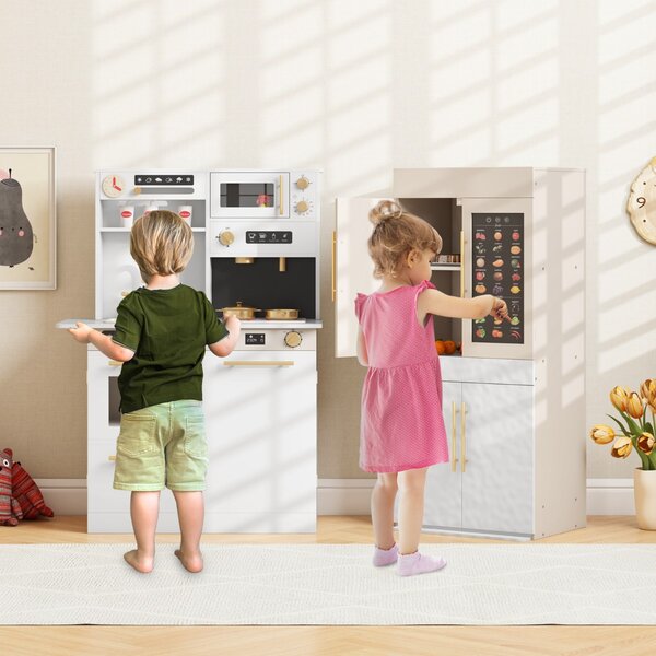 Costway Set da cucina giocattolo combinazione frigorifero macchina da caffè, Set da cucina giocattolo microonde fornello Bianco