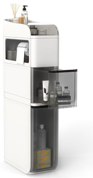 Costway Mobiletto da bagno organizzatore 18 cm con 2 cassetti, Mobiletto da bagno portafazzoletti ripiano superiore Bianco
