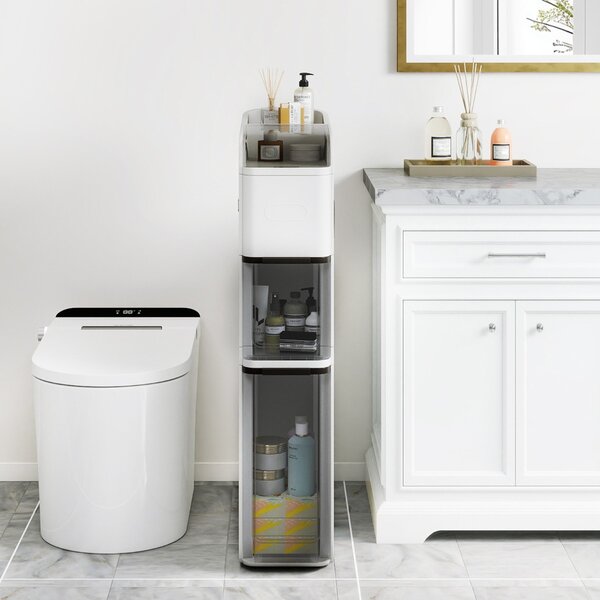 Costway Mobiletto da bagno organizzatore 18 cm con 2 cassetti, Mobiletto da bagno portafazzoletti ripiano superiore Bianco