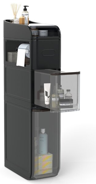 Costway Mobiletto da bagno organizzatore 18 cm con 2 cassetti, Mobiletto da bagno portafazzoletti ripiano superiore Nero