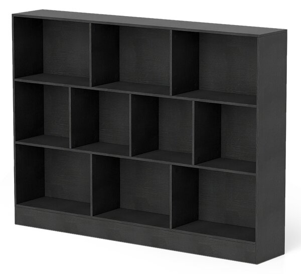 Costway Libreria a 10 cubi con 2 kit anti-ribaltamento, Organizzatore di stoccaggio a 3 ripiani in legno alto 140cm Nero
