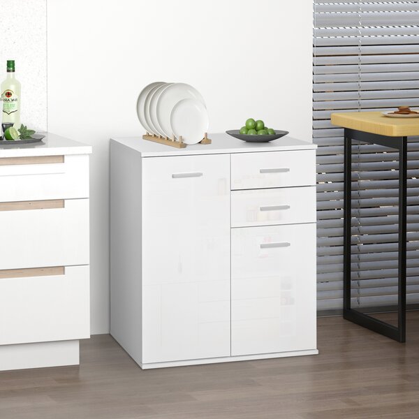 HOMCOM Cassettiera da Ufficio 2 Cassetti 2 Ante con Ripiano Regolabile Legno 71x35x76cm Bianco