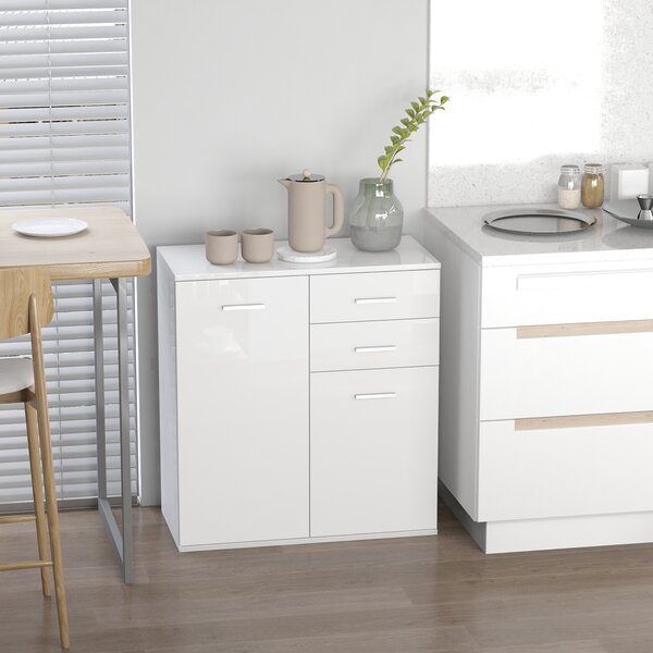 HOMCOM Cassettiera da Ufficio 2 Cassetti 2 Ante con Ripiano Regolabile Legno 71x35x76cm Bianco
