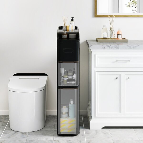 Costway Mobiletto da bagno organizzatore 18 cm con 2 cassetti, Mobiletto da bagno portafazzoletti ripiano superiore Nero