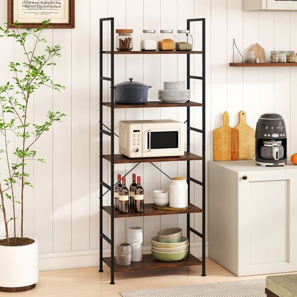 Costway Libreria a 5 ripiani scaffale alto 160cm con mensole industriali e struttura in metallo, Libreria organizzatore moderno rustico