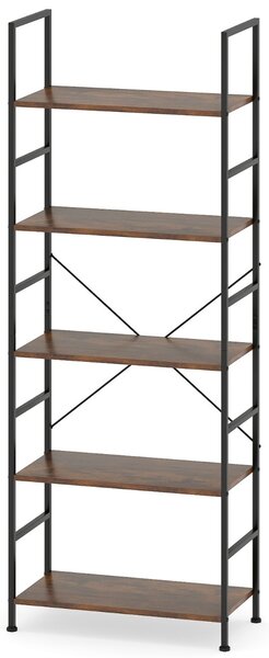 Costway Libreria a 5 ripiani scaffale alto 160cm con mensole industriali e struttura in metallo, Libreria organizzatore moderno rustico