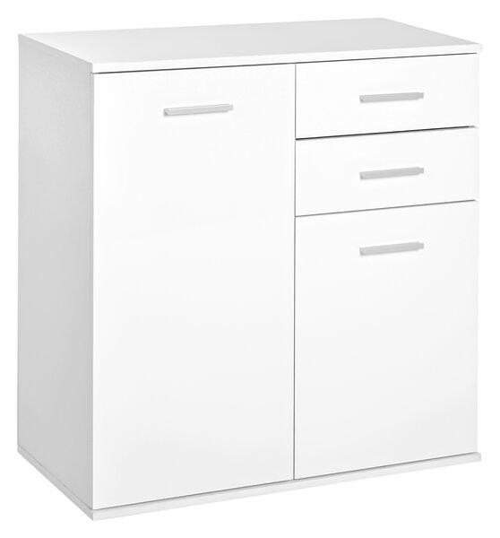 HOMCOM Cassettiera da Ufficio 2 Cassetti 2 Ante con Ripiano Regolabile Legno 71x35x76cm Bianco