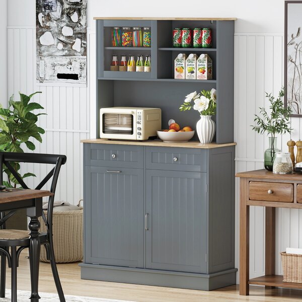 Costway Armadio per rifiuti inclinato alto da cucina con pattumiera, Armadio per rifiuti doppio inclinazione piano gomma Grigio
