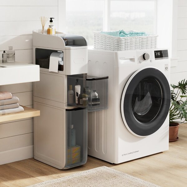 Costway Mobiletto da bagno organizzatore 18 cm con 2 cassetti, Mobiletto da bagno portafazzoletti ripiano superiore Bianco