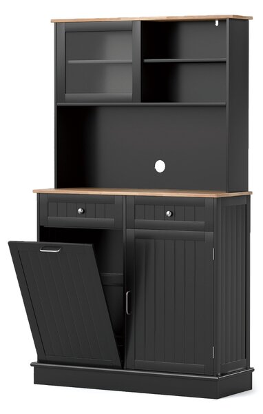 Costway Armadio per rifiuti inclinato alto da cucina con pattumiera, Armadio per rifiuti doppio inclinazione piano gomma Nero