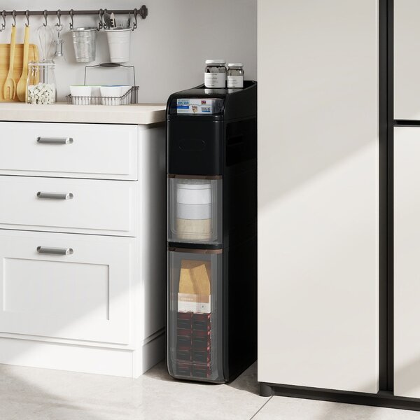 Costway Mobiletto da bagno organizzatore 18 cm con 2 cassetti, Mobiletto da bagno portafazzoletti ripiano superiore Nero