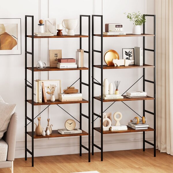 Costway Libreria a 5 ripiani scaffale alto 160cm con mensole industriali e struttura in metallo, Libreria organizzatore moderno rustico