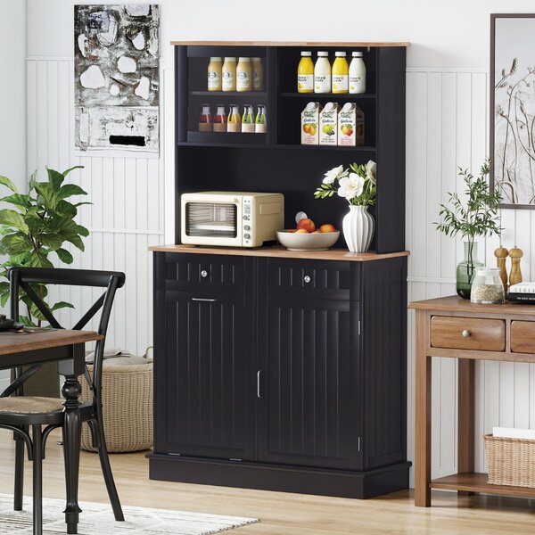 Costway Armadio per rifiuti inclinato alto da cucina con pattumiera, Armadio per rifiuti doppio inclinazione piano gomma Nero