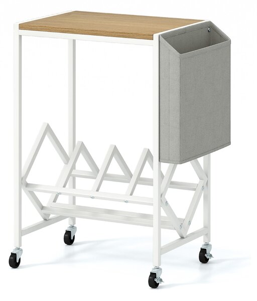 Costway Carrello per giradischi con ripiano supporto per giradischi con spazio per vinili, Carrello scaffale mobile per vinili Bianco