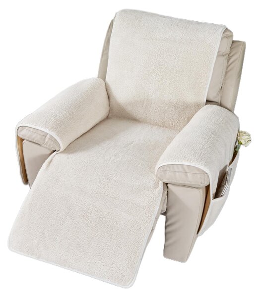 Elzusha - Poltrona relax con rivestimento in tessuto Sherpa - Copripoltrona antiscivolo, color crema, 76x231 cm