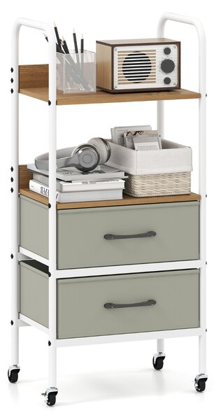 Costway Carrello stoccaggio rotelle supporto 2 ripiani 2 cassetti tessuto, Carrello organizer trucco 4 ruote camera letto Legno naturale