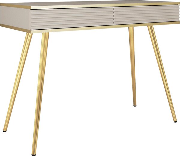 Comodino beige glamour con gambe dorate, 102 x 80 x 50