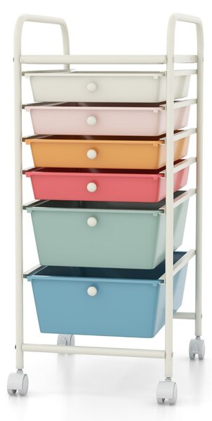 Costway Carrello cassettiera multiuso con 6 cassettiera in plastica con ruote, Carrello per cucina 43,5x34x76cm Colorato
