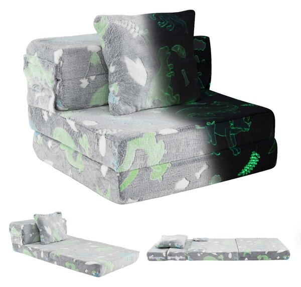 Costway Divano letto 3-in-1 con coperture lavabili a cerniera e cuscino extra, Divano per bambini che luminesce Grigio