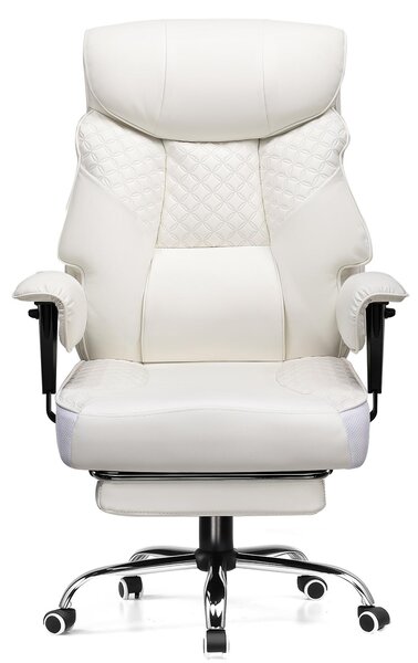 COMHOMA sedia da gioco per persone alte e pesanti, sedia da ufficio ergonomica fino a 180 kg, cuscino di seduta 3D, regolabile con poggiapiedi, Finto cuoio, bianco