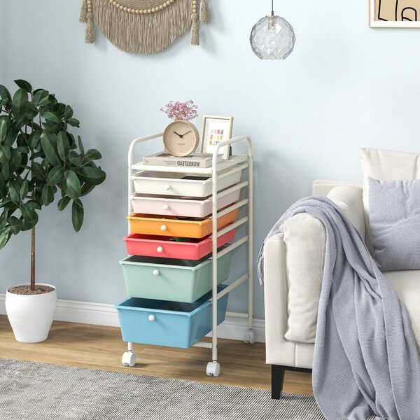 Costway Carrello cassettiera multiuso con 6 cassettiera in plastica con ruote, Carrello per cucina 43,5x34x76cm Colorato