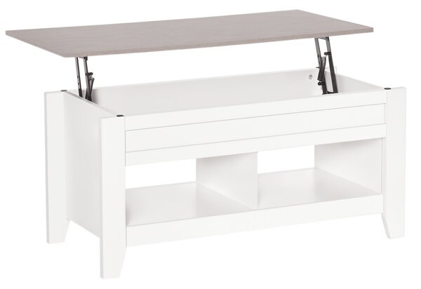 HOMCOM Tavolino rettangolare con piano sollevabile, 2 scomparti aperti, pannello truciolare 105 x 50 x 49 cm - bianco