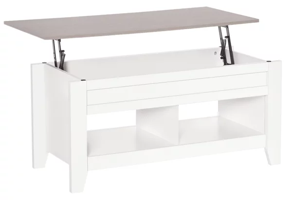 HOMCOM Tavolino rettangolare con piano sollevabile, 2 scomparti aperti, pannello truciolare 105 x 50 x 49 cm - bianco