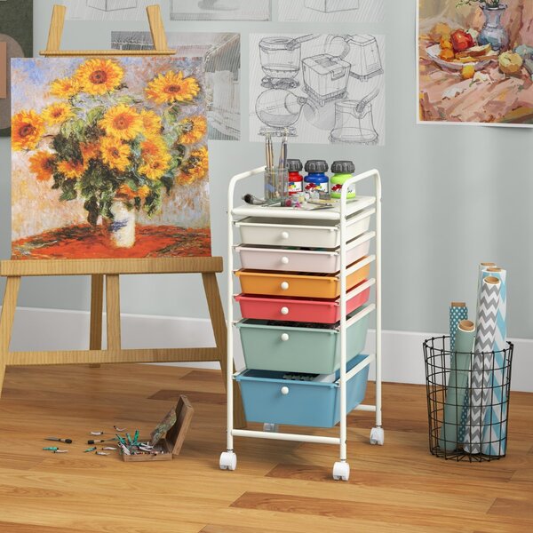 Costway Carrello cassettiera multiuso con 6 cassettiera in plastica con ruote, Carrello per cucina 43,5x34x76cm Colorato