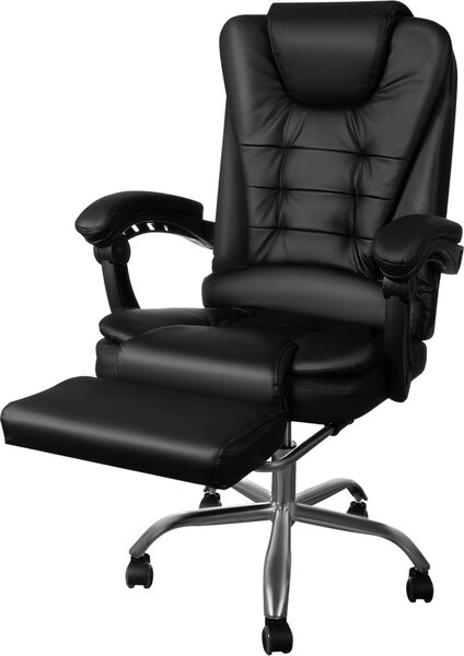 MALATEC sedia da ufficio girevole con poggiapiedi estensibile ruote in PU, Pelle finta e funzione reclinabile, regolazione in altezza e meccanismo a dondolo per casa/ufficio/gioco nero 26195