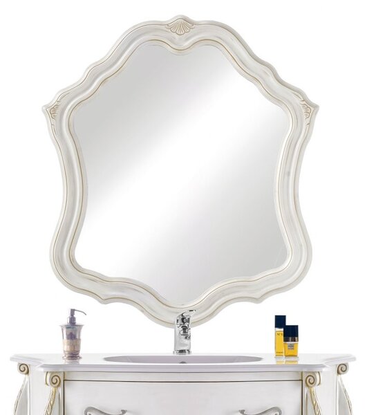Mobile bagno completo sagomato legno bianco decori oro 122x48x85
