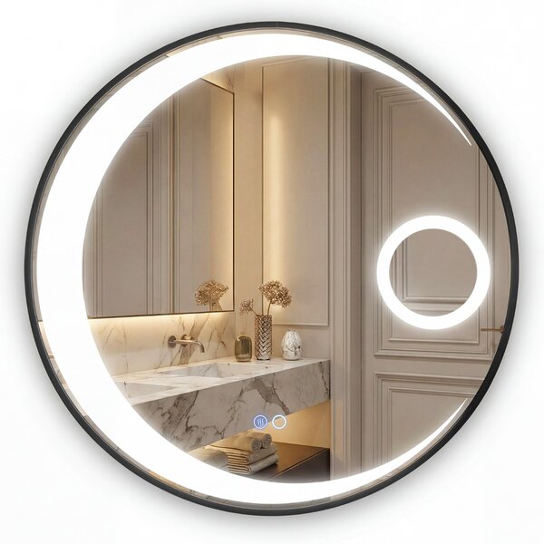 Costway Specchio da trucco circolare con 3 colori di luce e lente d’ingrandimento 3X, Specchio smart da parete da 61 cm