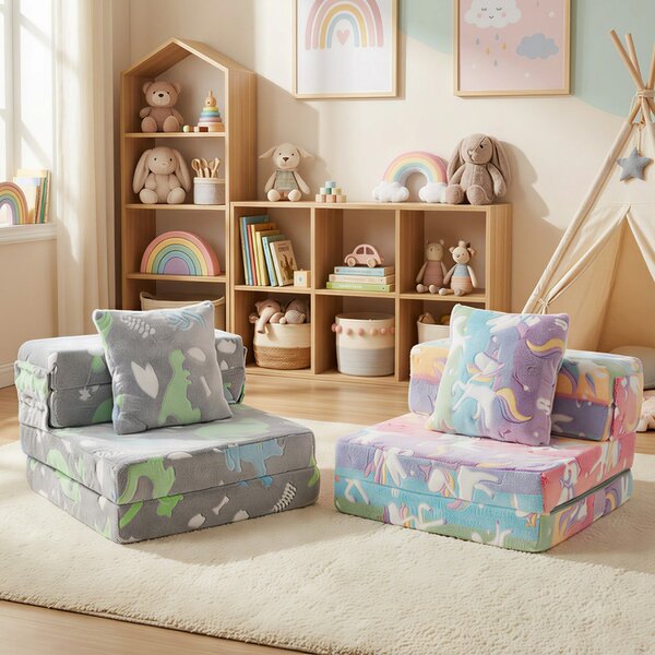 Costway Divano letto 3-in-1 con coperture lavabili a cerniera e cuscino extra, Divano per bambini che luminesce Grigio