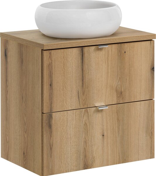 Mobile Bagno 60 Cm Con Lavabo Da Appoggio E Piano In Rovere