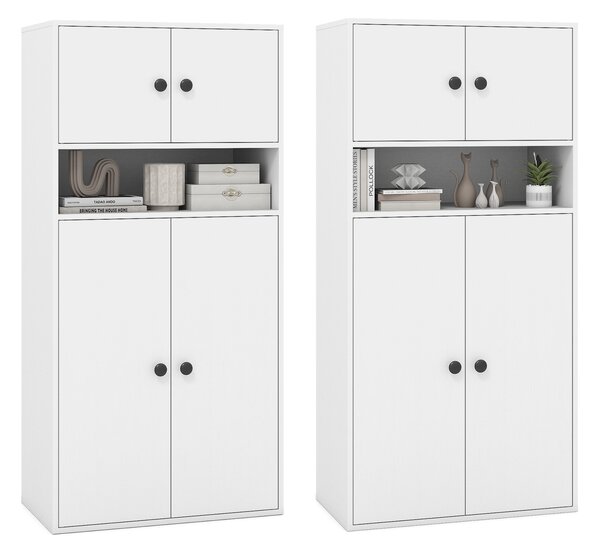 Costway Libreria alta 111 cm con 4 ante, Vetrina autoportante con 2 kit anti-ribaltamento per casa Bianco
