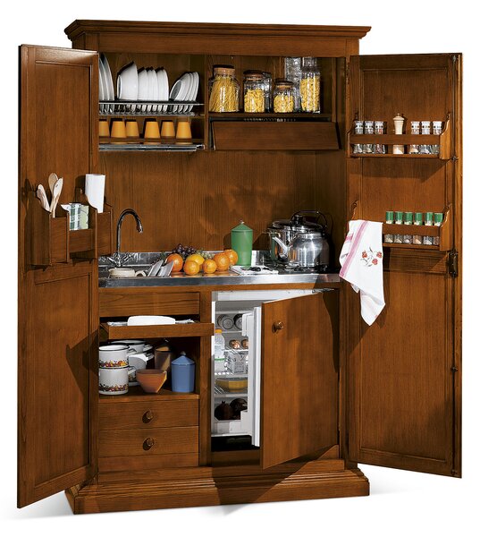 Mobili 2g - armadio cucina arte povera in legno cucina 2 porte laccato bianco 135x70x210