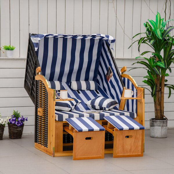 Outsunny Divano da spiaggia, doppia sdraio con tetto, incluso 1 tavolino pieghevole, Blu