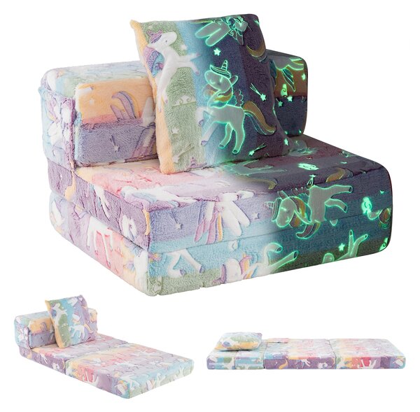 Costway Divano letto 3-in-1 con coperture lavabili a cerniera e cuscino extra, Divano per bambini che luminesce Multicolore