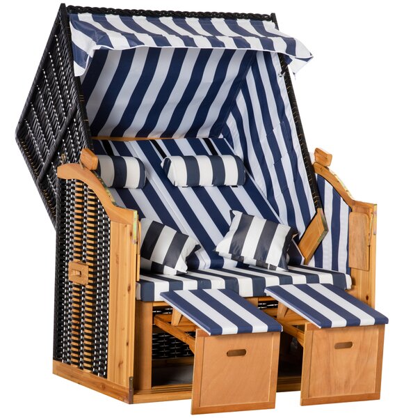 Outsunny Divano da spiaggia, doppia sdraio con tetto, incluso 1 tavolino pieghevole, Blu