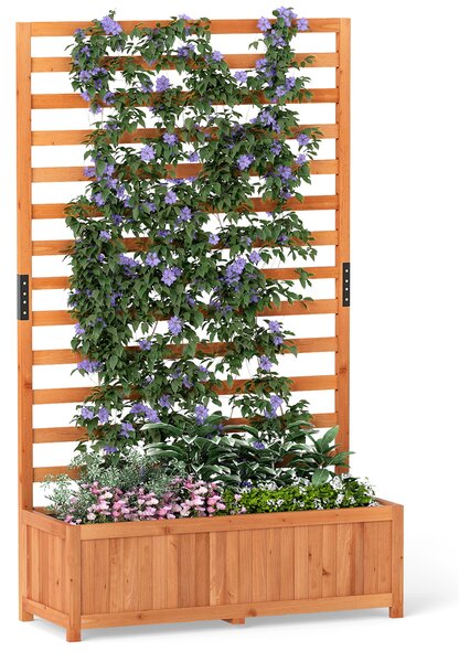 Costway Letto da giardino rialzato in legno con traliccio verticale fodera e drenaggio, Fioriera elevata per interno esterno patio balcon Arancione