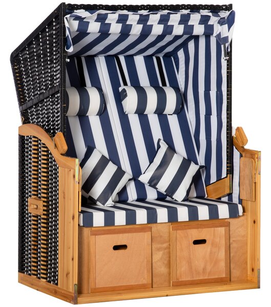 Outsunny Divano da spiaggia, doppia sdraio con tetto, incluso 1 tavolino pieghevole, Blu