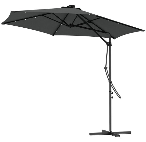Outsunny Ombrellone da Giardino, Parasole, LED, Modulo Solare, resistente alle intemperie, con Custodia Protettiva, Ø290 x 260 cm, Grigio scuro