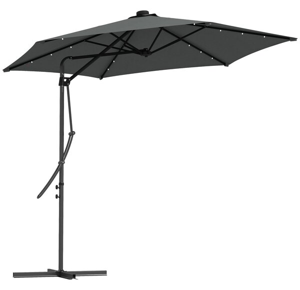 Outsunny Ombrellone da Giardino, Parasole, LED, Modulo Solare, resistente alle intemperie, con Custodia Protettiva, Ø290 x 260 cm, Grigio scuro