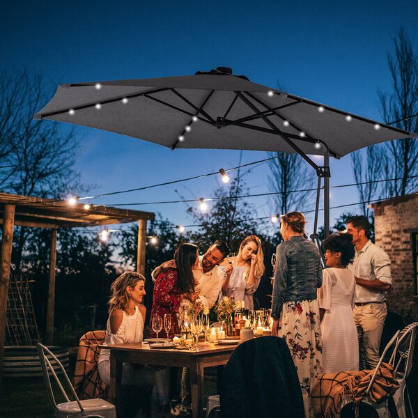 Outsunny Ombrellone da Giardino, Parasole, LED, Modulo Solare, resistente alle intemperie, con Custodia Protettiva, Ø290 x 260 cm, Grigio scuro