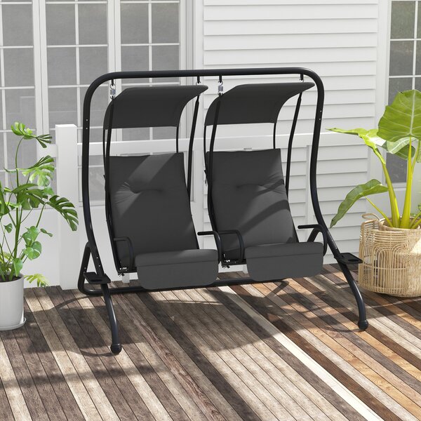 Outsunny Altalena Hollywoodschaukel da giardino, resistente alle intemperie, 2 sedute separate, 2 porta bevande, 170 cm x 136 cm x 170 cm, Grigio