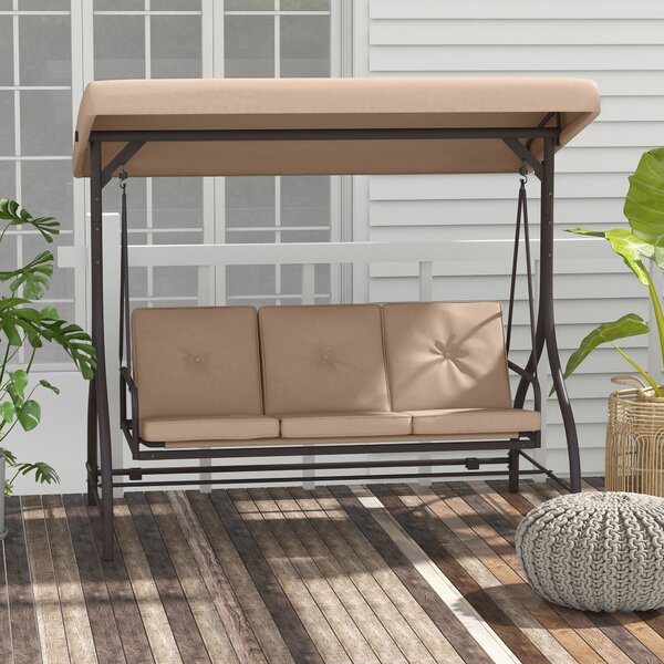 Outsunny Altalena da giardino trasformabile 3 posti di grande comfort con cuscini tetto regolabile metallo poliestere kaki