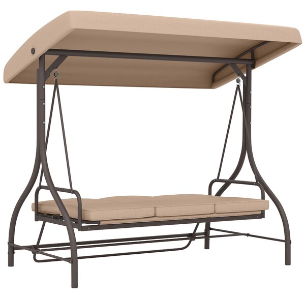 Outsunny Altalena da giardino trasformabile 3 posti di grande comfort con cuscini tetto regolabile metallo poliestere kaki