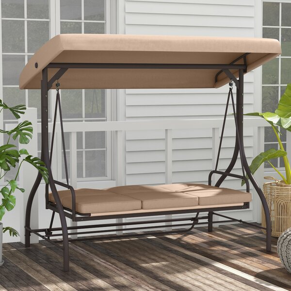 Outsunny Altalena da giardino trasformabile 3 posti di grande comfort con cuscini tetto regolabile metallo poliestere kaki